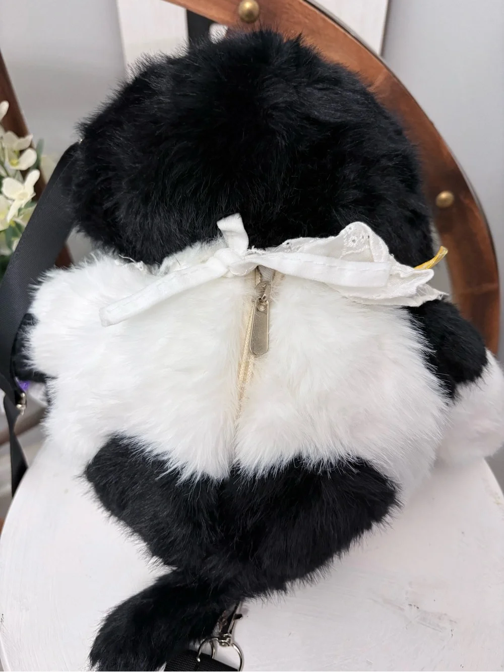 Black and White Plush Cat Stuffed Animal Backpack NWT